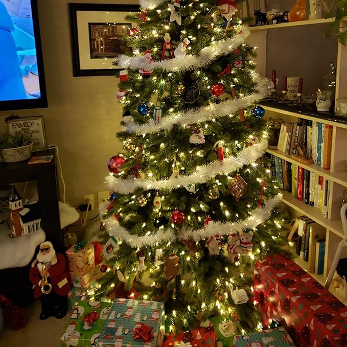 CANREVEL 4 Pieces 26.2 Ft Christmas Garland Metallic Shiny Twist Tinsel Garland Hanging Decorations for Christmas Tree, Mantle, Stairs Railing Decorations - White