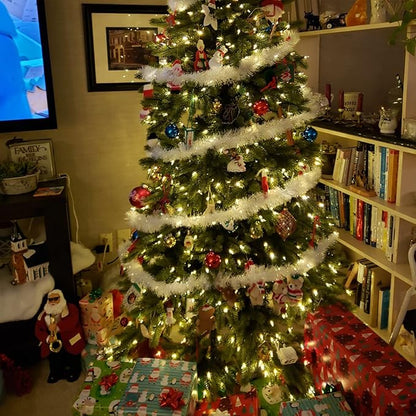 CANREVEL 4 Pieces 26.2 Ft Christmas Garland Metallic Shiny Twist Tinsel Garland Hanging Decorations for Christmas Tree, Mantle, Stairs Railing Decorations - White