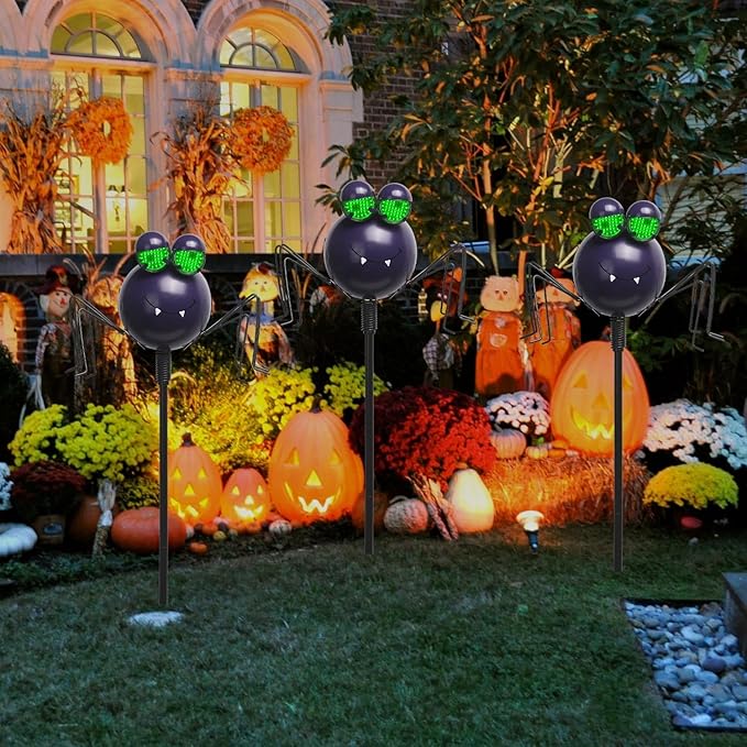 Spider Solar Halloween Decorations with Moving LED Eyes, 38.2in Halloween Garden Stakes Eyeball Lights for Yard, Lawn, Patio, Outdoor Decor