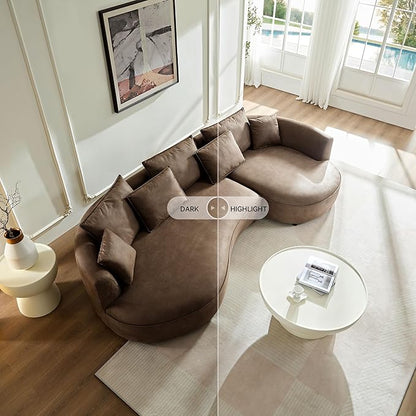 128.7'' Luxury Simple L Shape Curved Modular Leather Sofa Modern Curved Sofa Leathaire Upholstered 5-Seat Couch, Technology Cloth Square Sofa For Living Room Apartment(Leathaire+Right Facing, Brown)