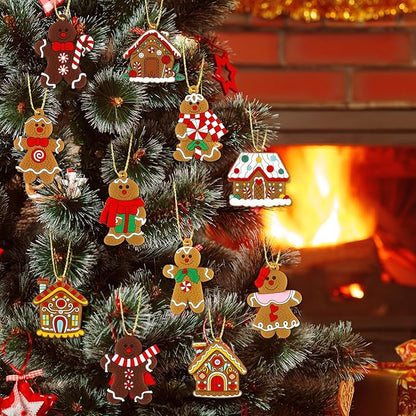 16Pcs Gingerbread Man Ornaments for Christmas Tree Gingerbread Christmas Decorations with Gingerbreads House Ornament for Christmas Tree Hanging Party Decor