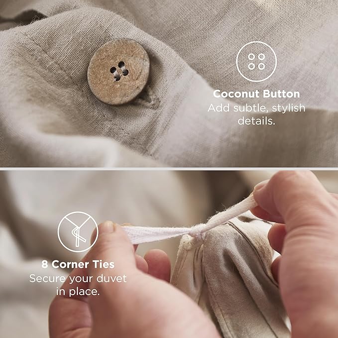 Bedsure Linen Duvet Cover King Size - Linen Cotton Blend Bedding Set, Soft & Cozy, 3 Pieces, 1 Duvet Cover 104x90 Inches and 2 Pillowcases, Light Khaki Color Cooling Bedding, Comforter Sold Separately