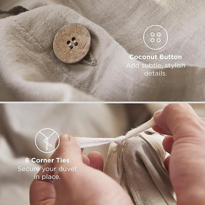 Bedsure Linen Duvet Cover California King - Linen Cotton Blend Bedding Set, Soft & Cozy, 3 Pieces, 1 Duvet Cover 104x98 and 2 Pillowcases, Light Khaki Color Cooling Bedding, Comforter Sold Separately