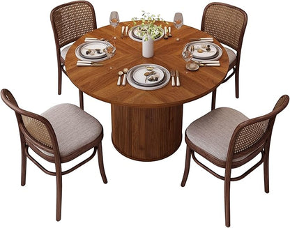 47 inch Round Dining Table for 4, Kitchen Table Dinner Table with 2-Layer Storage Shelf and Wood Slide Door for Home Dining Room Living Room (Walnut)