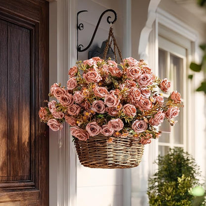 Artificial Flowers for Outdoor 4 Bundles Rose Bouquet with Daisy Faux Flowers UV Resistant for Home Indoor Outside Garden Porch Window Box Balcony Yard Porch Decor (Brown)