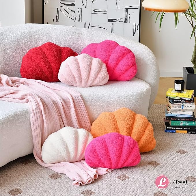 Red Seashell Throw Pillows, Shell Shaped Throw Pillows, 13 Inch Soft Home Decorative Pillow Plush Cushion for Bed Couch Living Room Decor Accent Throw Pillow