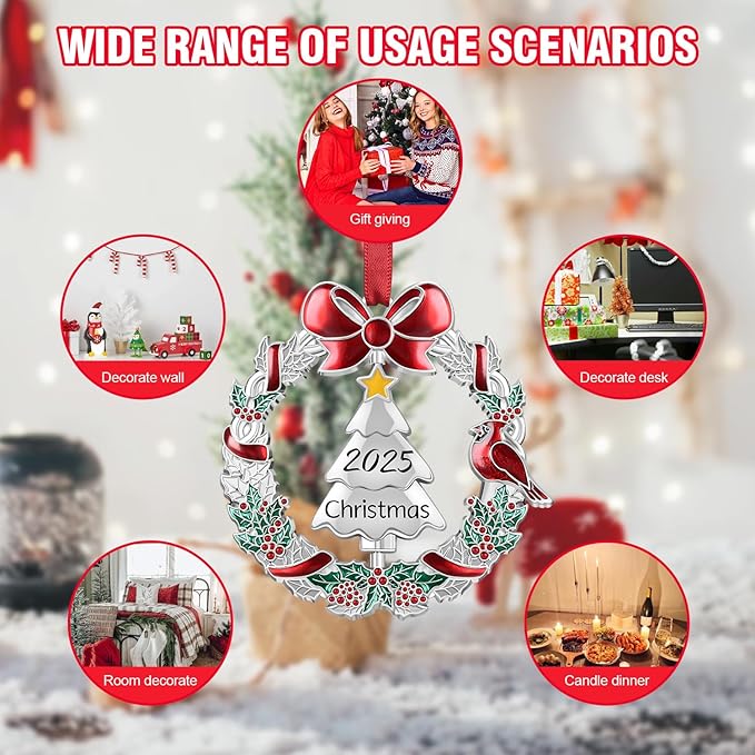 Christmas Dated Ornament 2025 for Xmas Tree Decorations, 2025 Christmas Wreath Ornament with Rotatable Tree for Holiday Decorative Keepsake Gift