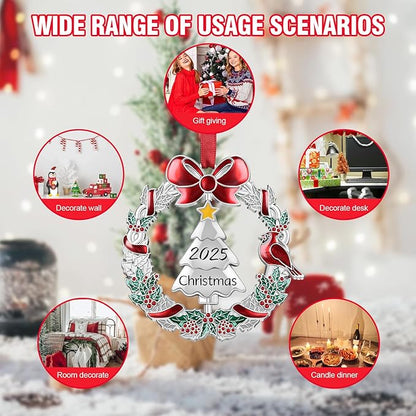Christmas Dated Ornament 2025 for Xmas Tree Decorations, 2025 Christmas Wreath Ornament with Rotatable Tree for Holiday Decorative Keepsake Gift