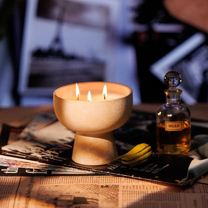 BLUEME Nostalgia - Bergamot & Musk, Luxury Candle w/Essential Oils, 6 Wick, Hand-Poured Soy, Cotton Wick, Ceramic