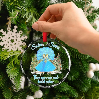Sisters Christmas Glass Ornament 2025 Elegant Sister Hanging Glass Ornament Gift for Sister from Sister Presents for Female Besties, Car Mirror Hanging Charm Wine Bottle Accessory
