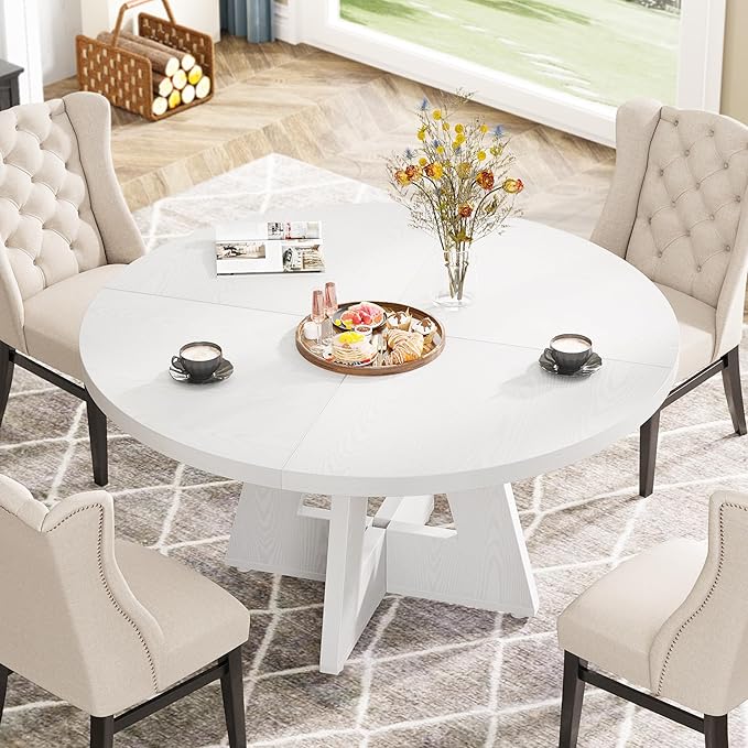 Tribesigns Farmhouse Dining Table 47 Inch Round Dinner Table for 4, Rustic Round, White