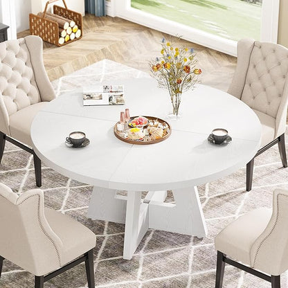 Tribesigns Farmhouse Dining Table 47 Inch Round Dinner Table for 4, Rustic Round, White