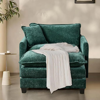 SoarFlash Chenille Sectional Sofa, Comfy Modular Single Sofa with Ottoman, Modern Recliner Deep Seat Sofa Set for Living Room,Green