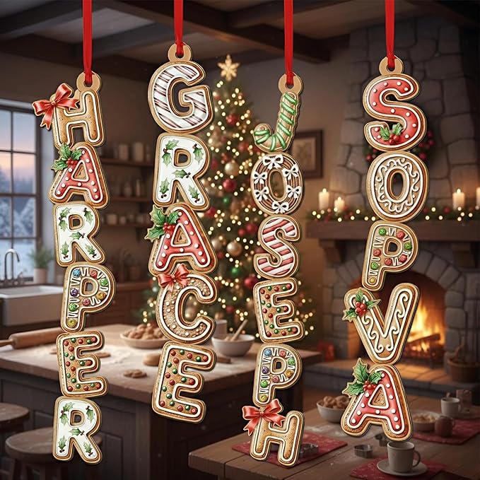 Personalized Christmas Name Letter Ornament 2025, Family Name Ornaments 2025, Custom Christmas Stocking Tag, Initial Alphabet Monogram, Kids Name Family Letter, Xmas Tree Decor