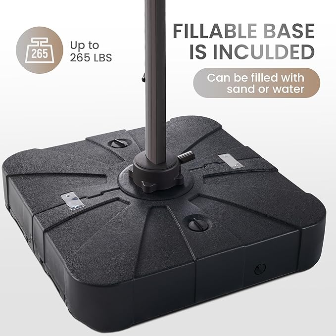 10 X 13 FT Cantilever Patio Umbrella with Base Included Outdoor Heavy Duty Double Top Windproof Rectangle Offset Umbrellas with 360-degree Rotation for Pool Deck Backyard, Foggy Grey