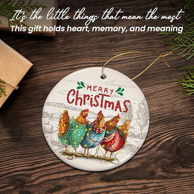 OASSIE Chicken Ornaments for Christmas Tree - Ceramic Christmas Ornaments 2025 - Chicken Ornaments for Xmas Tree, Rustic Home Decor, Rooster Gifts for Women Men Family Friends