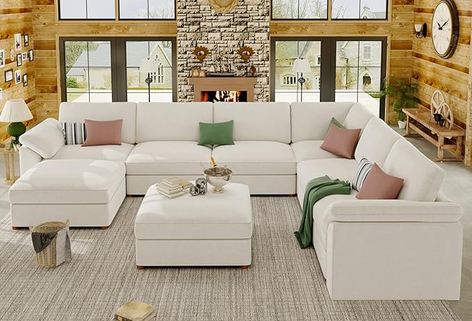 EASE MOOSE Oversized Sectional Modular Sofa,U Shape Sectional Modular Couch Wide Deep seat Sofa,FSC Certified Chenille Modular Couch,White