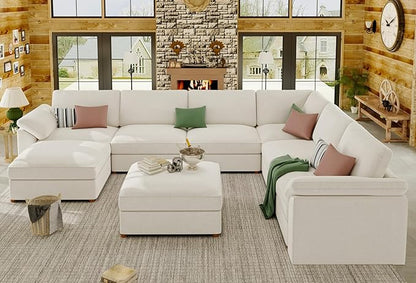 EASE MOOSE Oversized Sectional Modular Sofa,U Shape Sectional Modular Couch Wide Deep seat Sofa,FSC Certified Chenille Modular Couch,White