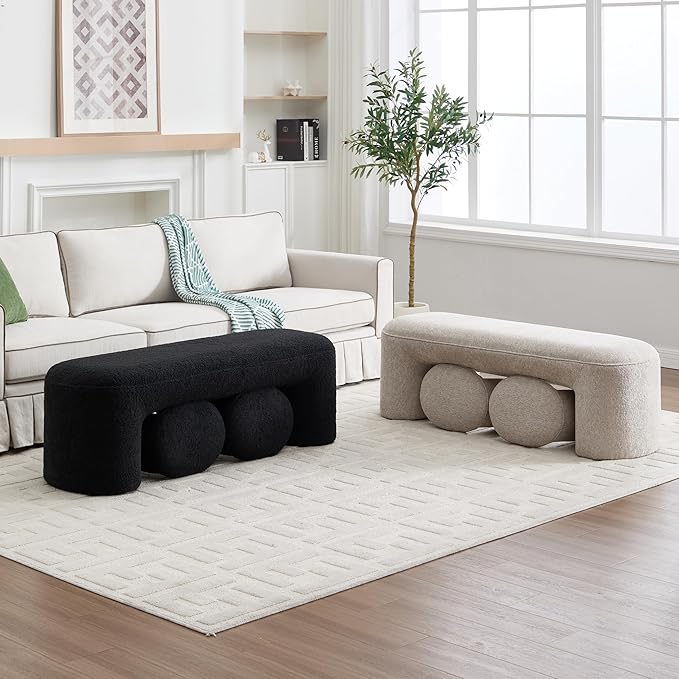 3-Pieces Modern Upholstered Ottoman Waterfall Bench for Bedroom End of Bed Accent Chair, 53" Chenille Entryway Bench Sets, Comfy Indoor Narrow Window Bench Bed Stool Living Room Bedroom, Oatmeal