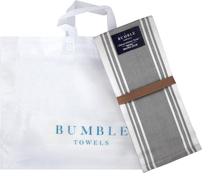 Premium Cotton Kitchen Towels 6 Pack Large Absorbent Flat & Terry Grey Stripe 20x28