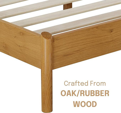 NTC Gem Wooden Bed Frame with Headboard, Solid Oak Foundation with Silent Slats and Wood Central Supports, 1000 Lb Capacity, Effortless Assembly, King - Rustic Oak
