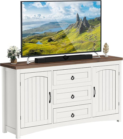 YITAHOME TV Stand for 65 Inch TVs, 31.4" Tall Entertainment Center with Storage Cabinets and Drawers, Media TV Console with Barn Doors for Living Room, White