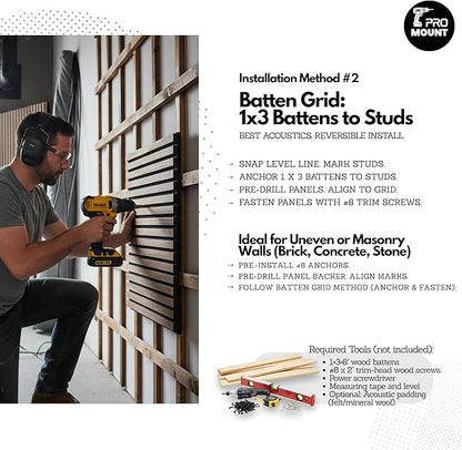 RT60X Pro Soundproof Wall Panels for Recording Studio Acoustical Treatments – 4 Pack 24"x24"x1" UV-Coated, Fire-Retardant, Sound Dampening, Acoustic Diffusion Wood Tiles for Gaming Room Decor