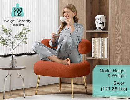 Mid Century Sherpa Boucle Accent Chair, Round Upholstered Barrel Arm Chair for Small Spaces, Fluffy Side Corner Chair for Living Room, Bedroom, Vanity, Office, Reading Nook(Orange)