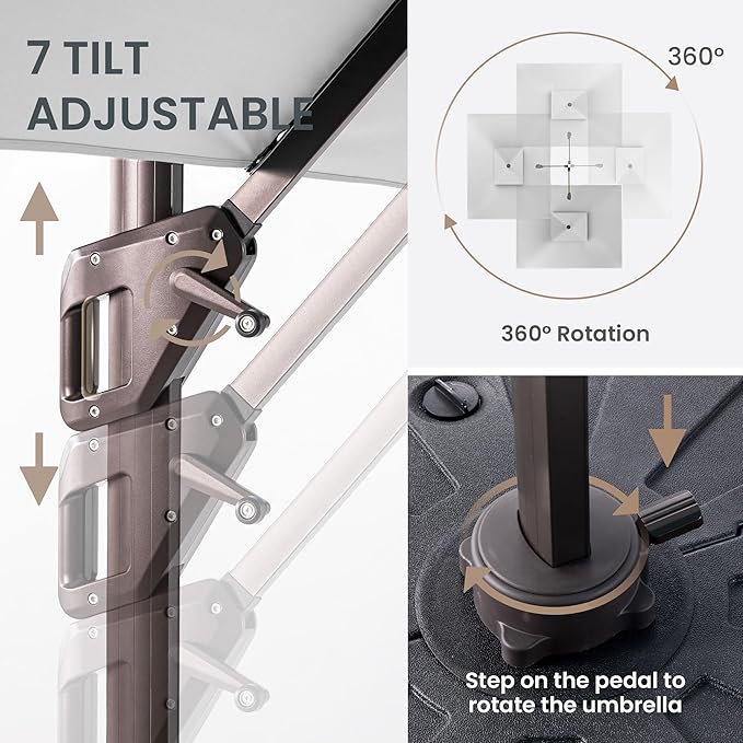 10 X 13 FT Cantilever Patio Umbrella with Base Included Outdoor Heavy Duty Double Top Windproof Rectangle Offset Umbrellas with 360-degree Rotation for Pool Deck Backyard, Foggy Grey