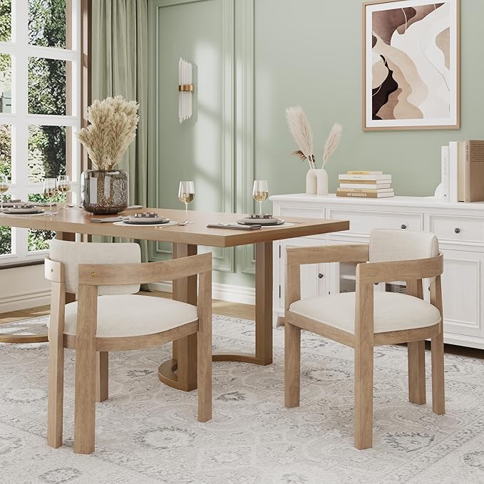 Christopher Knight Home Falcon Fabric Upholstered Dining Chairs Set of 2, Modern Wooden Dining Curved Backrest Kitchen Side Chair, Living Room for Extra Seat, Light Ash+Beige