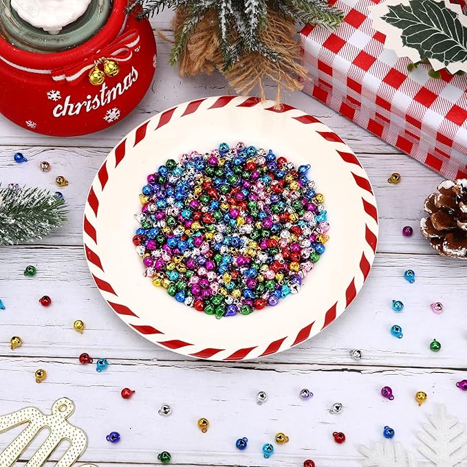 Augshy 200 Pcs Multicolour Jingle Bells, 1/4 Inch Craft Bell Mini Bell Bulk for Christmas Home Pet Decorations Bracelets Necklace Knitting Jewelry Making Xmas Decor Party Favors Supplies