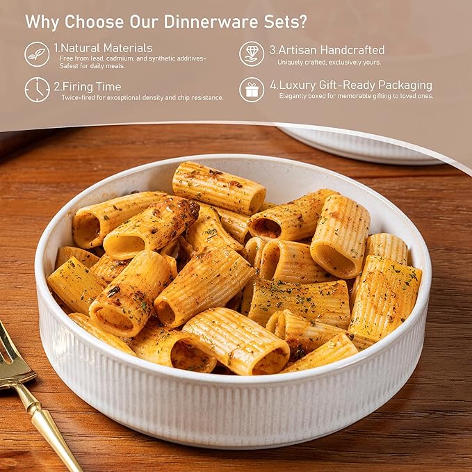 GBHOME 7.5'' Stoneware Pasta Bowls, Serving Bowls Set of 6 for Kitchen, Double Reactive Glaze Bowls for Fruit,Pasta,Salad,Oatmeal,Meal, Microwave Safe (6 pcs)