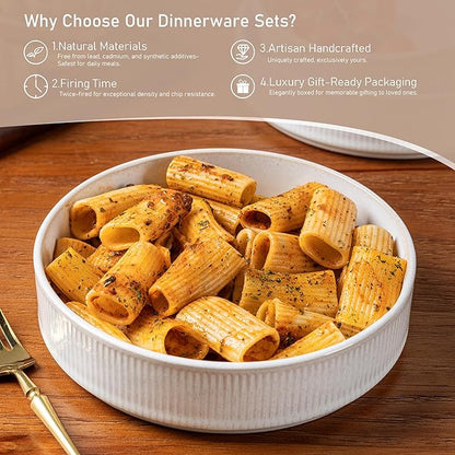 GBHOME 7.5'' Stoneware Pasta Bowls, Serving Bowls Set of 6 for Kitchen, Double Reactive Glaze Bowls for Fruit,Pasta,Salad,Oatmeal,Meal, Microwave Safe (6 pcs)