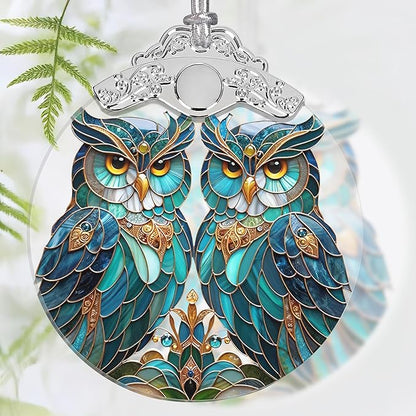 Christmas Ornament, 2025 Ornaments for Christmas Tree, Stained Glass Hanging Ornament, Holiday Ornaments, Unique Gift Idea - A Pair of Owls