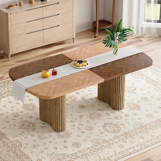 78.7" Extra Long Dining Table for 6-10 People, Modern Kitchen Table with Fluted Bases,Farmhouse Rectangular Dining Table for Dining Room, Kitchen, Living Room