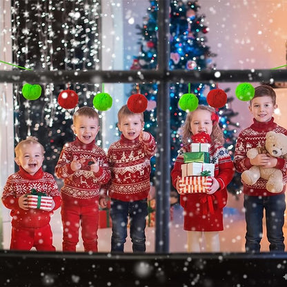 12Pcs Lime Green and Red 3.15 Inch Furry Christmas Ornaments, Soft Fluffy Fuzzy Pom Pom Balls, Christmas Decorations Hanging Ornaments for Christmas Tree, Holiday Party, DIY Craft, and Mantel Decor