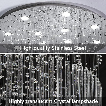 W32 x H120 Glam Chandelier with LED Bulbs Crystal Raindrop High Ceiling Pendant Light for Entrance Large Villa Chandelier Foyer Lighting Fixtures Silver