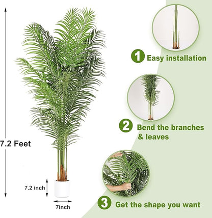 Artificial Palm Tree 7.2Ft Tall Fake Potted Plant Faux Silk Green Floor Decorative Large Artificial Plants Indoor for Office Home Living Room Outdoor Decor