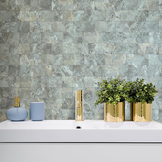 AULIGET 3" x 6" Subway Tile Peel and Stick Backsplash, Thick PVC Stick on Wall Tiles (100, Grey & Brown Slate)