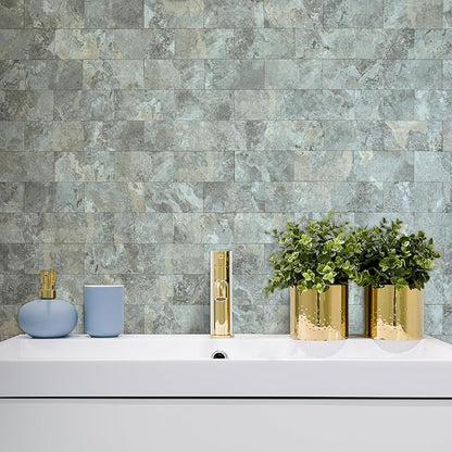 AULIGET 3" x 6" Subway Tile Peel and Stick Backsplash, Thick PVC Stick on Wall Tiles (100, Grey & Brown Slate)