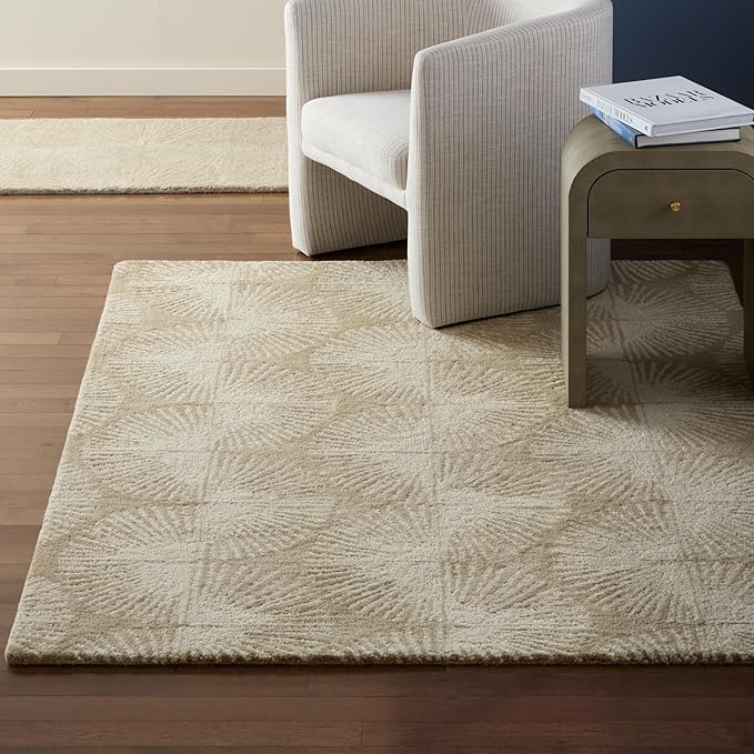 Nicole Miller New York Kendall Fluted Geo Handcrafted Area Rug, 100% Wool Rug, Taupe, 6'x9'