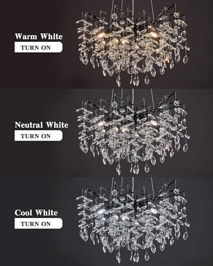 Modern Tree Branch Crystal Chandelier Luxury Blacl Crystal Pendant Lighting 23.6" Contemporary 8-Light Chandeliers for Dining Room Kitchen Bedroom Living Room