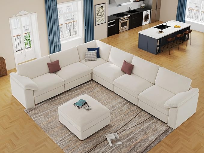 EASE MOOSE Oversized Sectional Modular Sofa,Modern Comfort L Shape Sectional Couch Wide Deep seat Couch for Living Room,White