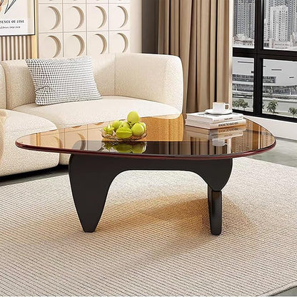 Mid Century Modern Glass Coffee Table, Small Coffee Table for Living Room, Elegant and Functional Coffee Tables, Suitable for Bedroom Living Room Reception Office Tables（Black/Brown，Medium）