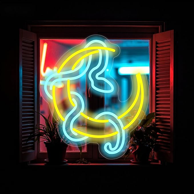 Snake on Moon Neon Sign, Animal Neon Sign, Neon sign Art Bedroom, Snake wall decor, Python Signs For Bedroom Beer Bar Neon Light Sign Hotel Party Club Office Art Lights for Kid Bedroom Man Cave Bar-Yellow