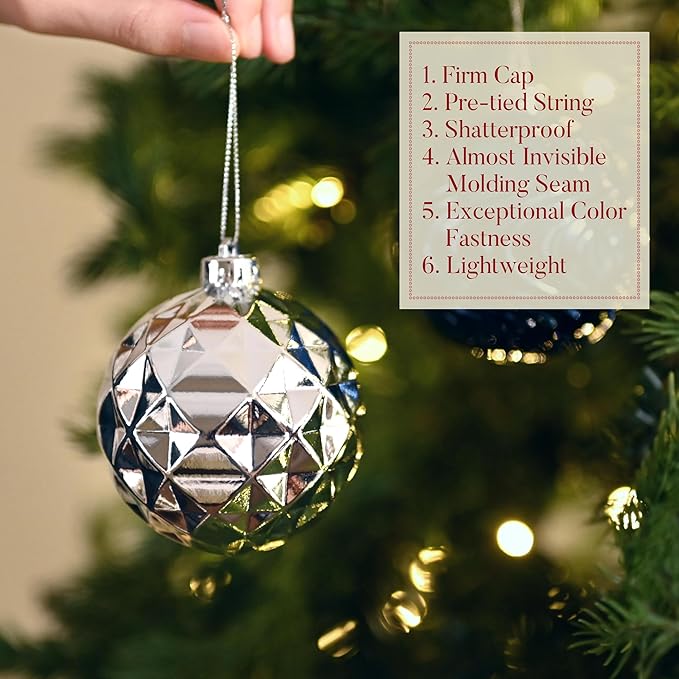 Valery Madelyn 100ct Christmas Tree Decorations Ball Ornament Set, Navy Blue Silver Shatterproof Hanging Ornaments Bulk for Xmas Holiday Party Decor