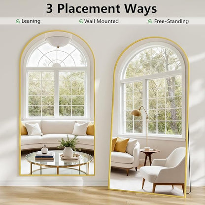Oversized Full Body Mirror 35x78 inch Arched Full Length Mirror with Stand Aluminum Wall Mounted Hanging or Leaning Standing Mirrors,Gold
