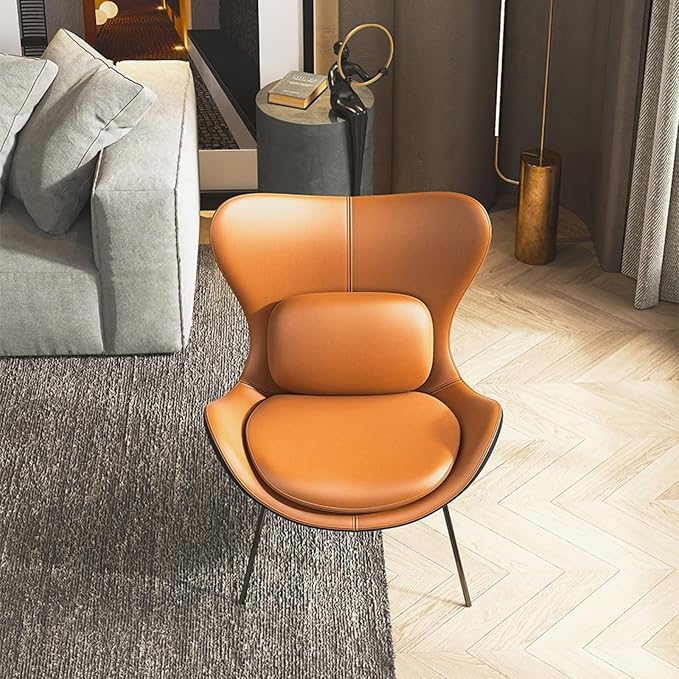 homary PU Leather Modern Wingback Accent Chair for Living Room Patio High-Density Foam Durable Metal Legs