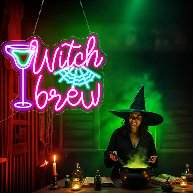 Witch Brew Neon Sign, Witches LED Light, Halloween Neon Sign, Gothic Decor Sign, Horror Decor Sign for Room Halloween Party Musical Led Sign for Wall Art Decor Gifts for Witch Fans Lovers