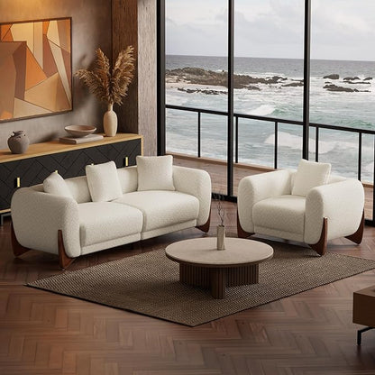 Morden Fort Boucle Armchair, Modern Upholstered Sofa Chair Wooden Leg with Durable Comfy Boucle Pet-Friendly 25'' Deep Seat & Pillow Couch Accent Chairs for Living Room Bedroom Reading, Toffee Orange